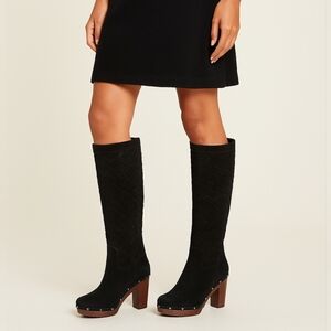 UGG Areoyo Black SUEDE Heeled Clog Boots